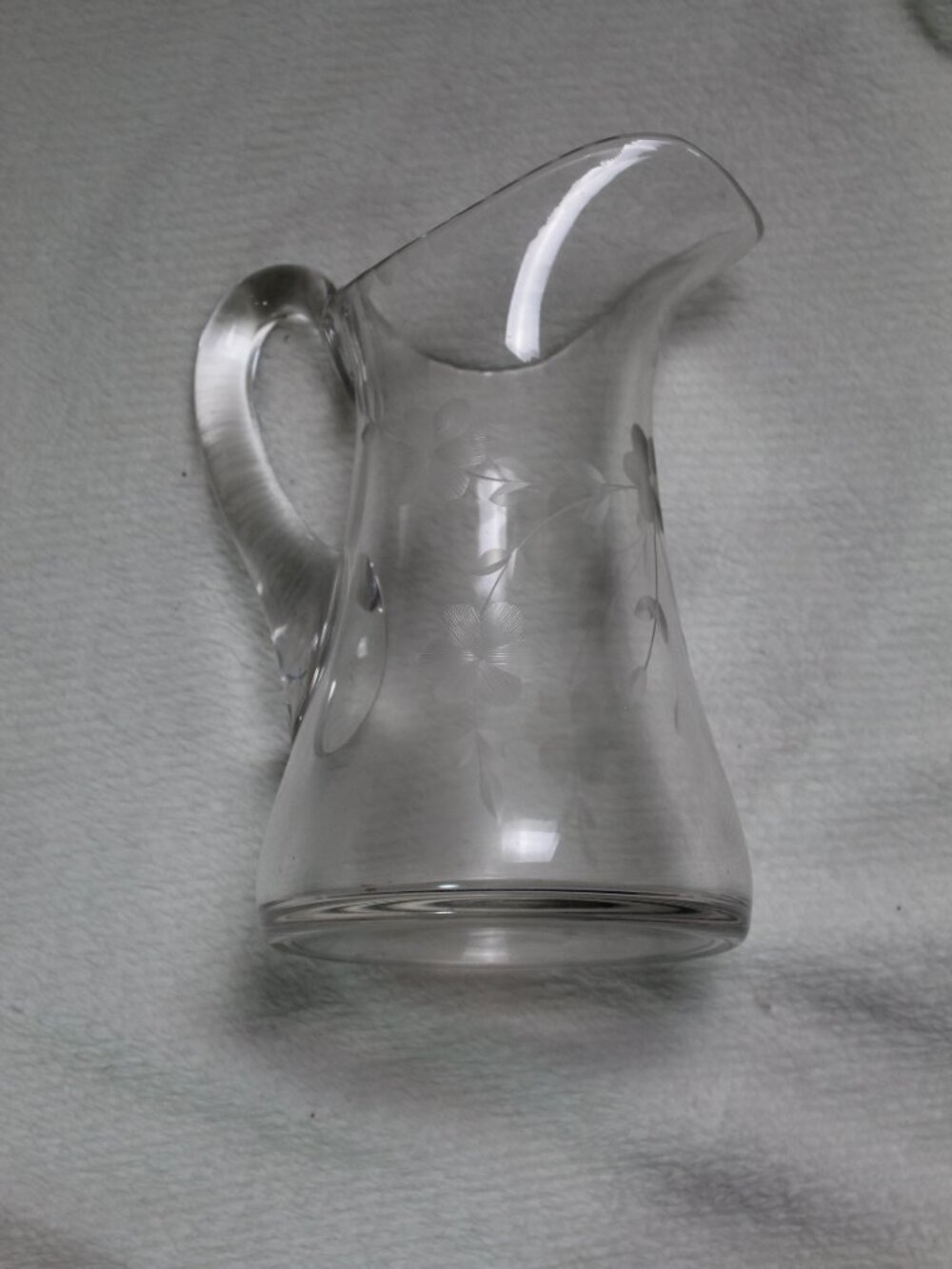 Vintage 6"x8" Clear Etched Glass Pitcher